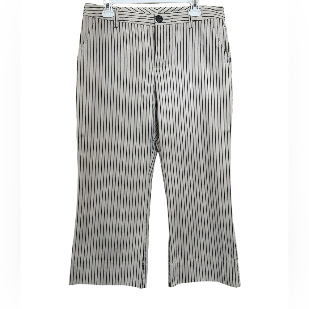 CAbi Women’s Cotton Cropped Striped Pants - Black and Cream Size 10